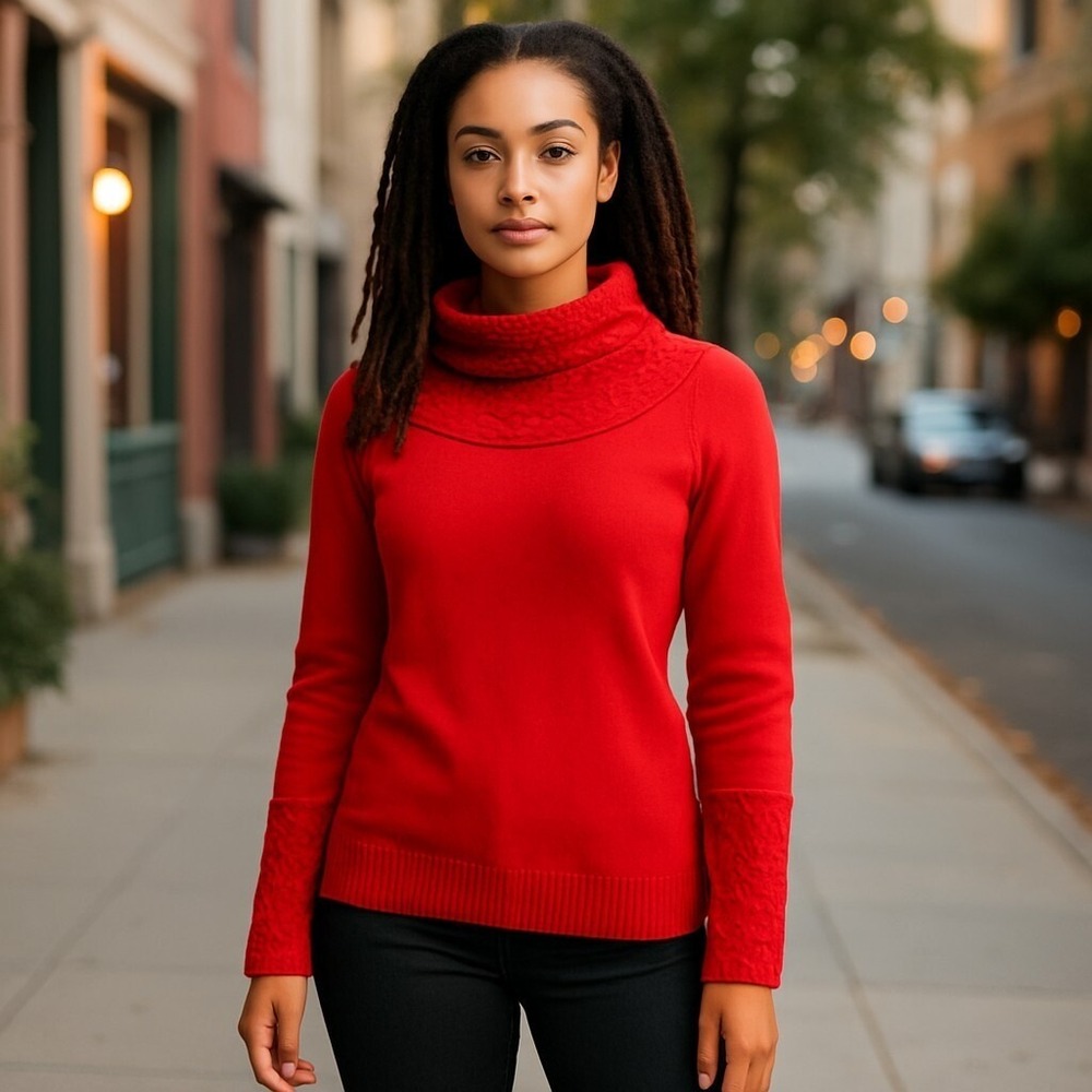 Studio by Liz Claiborne Sweater Cowl Neck Size M, Bright Red Wool Blend Beauty!